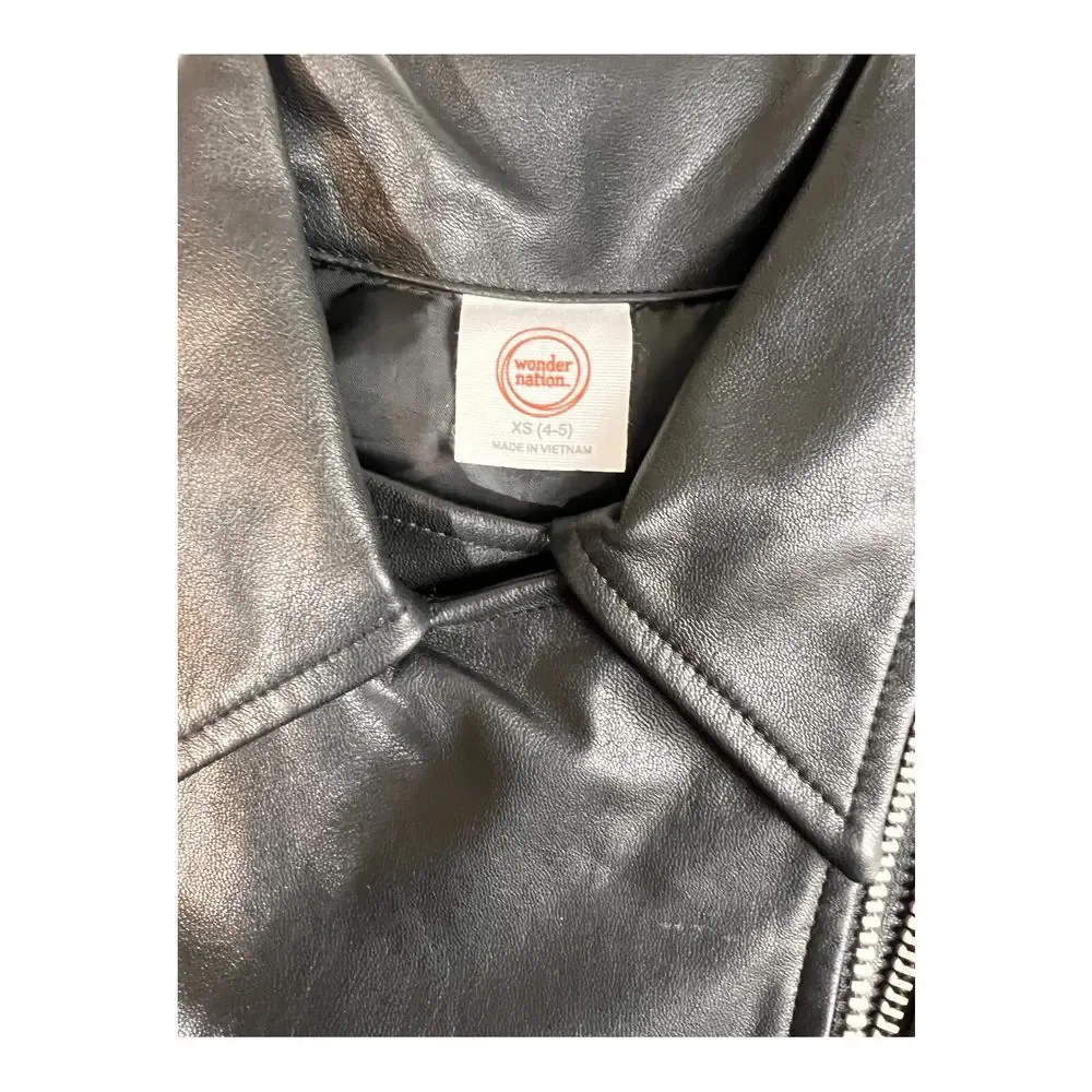 Wonder  Nation Biker Jacket‎ Faux Black Leather Kid's XS
